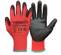 Pack of 12 or 240 Pairs Work Gloves, Red Black Safety Work Gloves, Outdoors PU and Nylon Non-Slip Work Handling Gloves, Protective Gloves, For Gardening, Builders, Mechanincs Etc (12, SMALL-7)