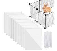 Pack of 12 Pet Cage Inserts: 26 x 21 cm Cage Urine Protection, Transparent Urine Repellent Plates Side Lining with Holes for Hedgehog, Rabbit, Guinea Pigs, Hamsters, Chinchilla (with 100 Cable Ties)