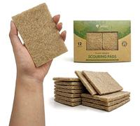 Pack of 12 Plant Based Scouring Pads for Dishes - Made from Coconut Husk & Recycled Fibres - Non Scratch, Odour Free, Heavy Duty Scrubbing Pads for Kitchen & Bathroom - Green America & PETA Certified