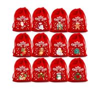 Pack Of 12 Plush Drawstring Gift Bags For Christmas And Birthday Parties Soft Fabric Pouches For Small Presents Craft Bags