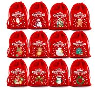 Pack Of 12 Plush Drawstring Gift Bags For Christmas And Birthday Parties Soft Fabric Pouches For Small Presents Craft Bags