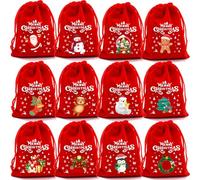 Pack Of 12 Plush Drawstring Gift Bags For Christmas And Birthday Parties Soft Fabric Pouches For Small Presents Craft Bags