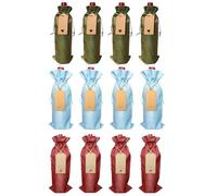 Pack of 12 Premium Burlap Wine Olive oil Gift Bag Set with Gift Tags - Reusable Drawstring Jute Covers Ideal for Christmas, Weddings, Parties, Blind Tastings, Travel, and Home Storage（Wine Red + Green