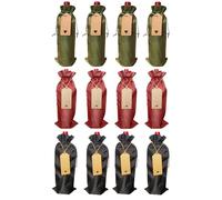 Pack of 12 Premium Burlap Wine Olive oil Gift Bag Set with Gift Tags - Reusable Drawstring Jute Covers Ideal for Christmas, Weddings, Parties, Blind Tastings, Travel, and Home Storage（Wine Red + Green
