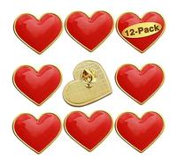 Pack of 12 Red Heart Love Badge Lapel Pins Bulk - Metal Heart Health Valentines Day Brooch Badge For Men Women Clothes Bags Hats