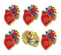 Pack of 12 Red Realistic Anatomical Heart Badge Enamel Lapel Pin Bulk-Brooch For Men Women Clothes Bags Hats