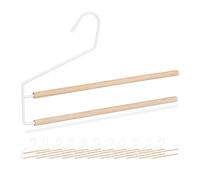 Pack of 12 Relaxdays Space-Saving Double Trouser Hangers, Pants & Jeans Organiser, No-Slip, Wood/Metal, White/Natural