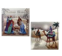 Pack of 12 Religious Square Christmas Cards - Three Kings Nativity Blessings with Gold Foil