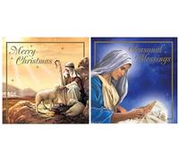 Pack of 12 Religious Square Christmas Cards with Gold Foil - Mary and Joseph Blessings