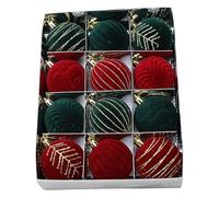 Pack of 12 Shatterproof Christmas Baubles, 2.36 Inch Red Green Velvet Ornaments with Texture