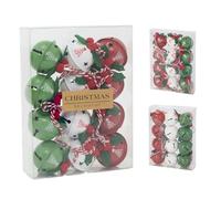 Pack of 12 Small Festive Jingle Bell Baubles | Red, Green & White Christmas Tree Ornaments | Hanging Decorations with Motifs - 4cm ~ Design Varies