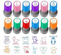 Pack of 12 Sorted Teacher Stamp, Review Stamps for Home School Prizes-Classroom Incentive Rewards- Classroom Essentials, Teacher Review Photosensitive Colorful Behavior Stamper, for Education