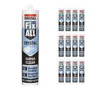 Pack of 12 Soudal Fix All Crystal Clear 100% Transparent Neutral Silicone Sealant Adhesive