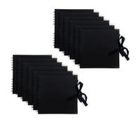 Pack of 12 Spiral Bound 180gsm Black Scrapbooks with Ribbon Closure and Metal Corners - 30 Sheets 20x20cm