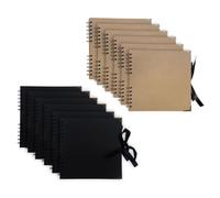 Pack of 12 Spiral Bound 180gsm Kraft & Black Scrapbooks with Ribbon Closure and Metal Corners - 30 Sheets 20x20cm