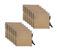 Pack of 12 Spiral Bound 180gsm Kraft Scrapbooks with Ribbon Closure and Metal Corners - 30 Sheets 20x20cm