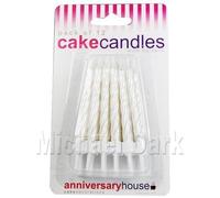 Anniversary House Pearlescent White Spiral Birthday Candles Set of 12 - with Holders 7.5cm - Premium Cake Toppers for Birthday Decorations, Anniversary & Celebration - Elegant Birthday Candle Pack