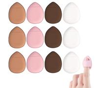 Pack of 12 Sponges Powder Puff with Finger Holder, Finger Powder Puff, Mini Finger Tassel, Triangle Wet Dry Make Up Tool for Wet Dry Foundation Cosmetics Loose Powder Concealer