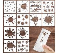 Pack of 12 Stain and Splatter Stencils, Graffiti Drops Stars Stencils Reusable Graffiti Stencils Tie Dye Stencils DIY Art Painting Stencils for Painting (15 x 15 cm)