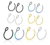 Pack of 12 Stainless Steel Fake Nose Rings Hypoallergenic Durable Faux Piercing Septum Bijoux 4 Colours 8 mm for Men and Women