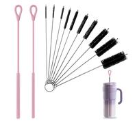 Pack of 12 Straw Brush, 6 mm 9 mm Extra Long Silicone Straw Cleaning Brush Small Bottle Brushes Thin Bottle Brush Set for Glass Straws Plastic Straws Silicone Stainless Steel Straws, Pink