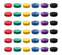 Pack of 12 Strong Assorted Coloured Round Flat Magnets - 24mm Whiteboard Office Fridge - by Janrax