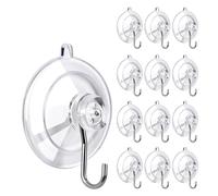 Pack of 12 Suction Cup Hooks, Extra Strong Transparent, Suction Cups with Hooks No Drilling, Adhesive Hooks Transparent for Kitchen, Bathroom, Wall and Ceiling, Window Hooks for Hanging