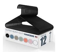 Pack of 12 Super Heavy Duty Strong Plastic Coat Hangers Made in USA for Closets and Clothes (Black)