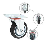 Pack of 12 Swivel Castors 75 mm Rubber with Zinc Coating, Maximum Load 50 kg, Suitable for Workshop, Warehouse, Transport Trolley, Pallet Truck and Pulley, Silent and Floor-friendly