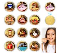Pack of 12 Tooth Fairy Coins, Gold Tooth Fairy Coins, Tooth Fairy Coins with Various Patterns, Tooth Fairy Gifts Girls Boys, Tooth Fairy Gold Taler Children for Lost Tooth Children Gifts Souvenir