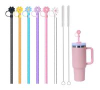Pack of 12 Tumbler Straws and Silicone Straw Caps for 40/30 oz Stanley Travel Cups, 31 cm Extra Long Reusable Stanley Straws with 2 Cleaning Brushes