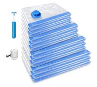 Pack of 12 Vacuum Compressed Storage Bags (3 Jumbo, 3 Large, 3 Medium, 3 Small), Reusable Space Saver Vacuum Storage Bags with Hand Pump, Electric Pump, Airtight Valve and Secure Double Zip