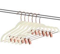 Pack of 12 Velvet Trousers Hangers Velvet Coat Hangers With Clips Velvet Hangers With Clips Wardrobe Clip Hangers Space Saving Hangers (Cream & Rose Gold)