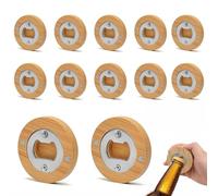 Pack of 12 Wooden Bottle Openers, Round Beer Openers, Stainless Steel Bottle Opener, Personalised with Magnetic Gifts for Him Husband Boyfriend Father Grandpa
