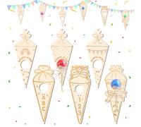 Pack of 12 Wooden School Confetti Cones, Wooden Table Sweets Bag Wooden Pendant, Sweets Bag Scatter Decoration, for First Day of School Boy and Girl, First Day of School, First Day at School