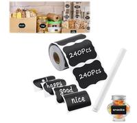 Pack of 120/240 Stickers for Labelling, Waterproof Blackboard Film, Self-Adhesive, Adhesive Labels for Labelling with Pen, Stickers for Labelling, Jam etc. (240 Tip Parts + 2 Pens)