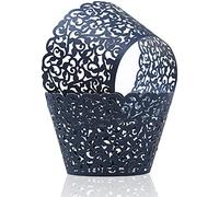 Pack of 120 Cupcake Wrappers Artistic Bake Cake Paper Cups Vine Laser Cut Cupcake Wraps Baking Cup Muffin Case Trays for Wedding Baby Shower Party Birthday Decoration (120 Navy Blue)