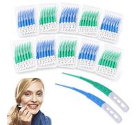 Pack of 120 Silicone Interdental Brushes with Curved Design, Soft Interdental Sticks for Gently Cleaning Sensitive Gums (Blue & Green)