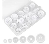 Pack of 120 White Buttons, 4 Hole Resin Button with 6 Sizes, Round Buttons for Sewing with Storage Box, Buttons Mixed for Dresses, Coat, Shirt, Clothing, Sewing, Crafts