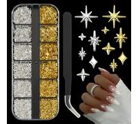 Pack of 1280 Star Nail Charms, Charms Nails Silver & Gold, Nail Decorations for DIY 3D Nail Art, Nail Design Accessories