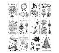 Pack of 12Pcs Large Hollow-Out Christmas Painting PET Stencils Set Graffiti Template for Art Handcraft Scrapbooking Graffiti Template for Artists Kids Engineers