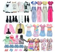 Pack of 13 Clothing Compatible with Barbie Dolls 11.5 Inches, Fashionable Leisure Set with Leg Warmers, Hoodie and Plush Jacket, Sports Set, Summer Cooling Set, Dress, 6 Pairs of Shoes for Girls, Gift
