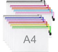 Pack of 14 A4 Document Wallets, Semi-Transparent Document Bags, Transparent Zip Bags, Document Bags A4 for Documents, Cosmetics, Travel Utensils (with 6 Paper Clips)