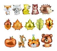 Pack of 14 Forest Animal Balloons, STNRST-IN Jungle Safari Animal Balloons, Forest Theme Birthday Decorations with Raccoon Squirrel Hedgehog Fox Bear, Foil Helium Balloon for Baby Shower Party