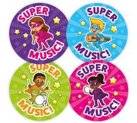 Pack of 144 Superhero Music Reward Stickers (30mm) For Music Teachers, Children, Parents, MyClassroom