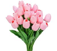 Pack of 15 Artificial Tulips Artificial Flowers Like Real Fake Flowers, PU Real Touch Latex Flower, Spring Decoration Bouquet Artificial Tulips Artificial for Wedding Party Home DIY Flower