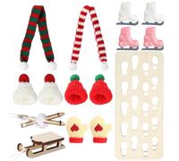 Pack of 15 Gnome Accessories Christmas, Gnome Sleigh Set with Hat, Scarf, Ski Boots, Sledge, Snow Footprints, Dollhouse Accessories Christmas for Christmas Decoration, Gifts