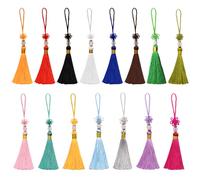 Pack of 15 Mini Tassels, 15 Colours, Handmade Tassels with Beads, Chinese Knot for Jewellery Making, Souvenir, Bookmark, DIY Craft Accessories