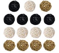 Pack of 15 pcs Mixed Gold Black White 2" Wicker Rattan Balls Decorative Orbs Vase Fillers for Craft Project,Wedding Table Decoration,Themed Party,Baby Shower,Aromatherapy Accessories,Orbs Vase Fillers