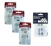 Pack of 15 Singer Sewing Machine Needles 2020 Universal Fabrics, Cotton and Synthetic | System 130/705 H (Flat Heel) Thickness 60-70-80 (Fine Genders) + 10 Transparent Rings